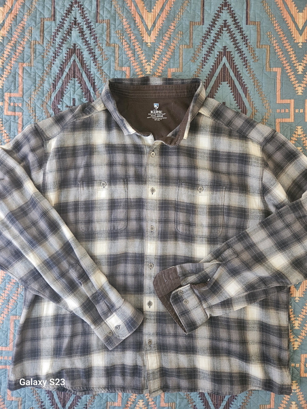 Kuhl Men’s Grey Plaid Long-Sleeve Button-Up Shirt